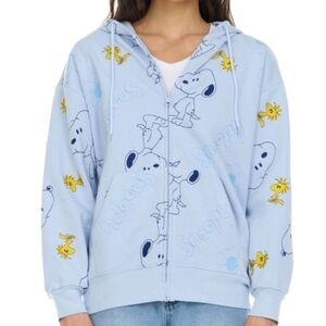 NWT PEANUTS Snoopy & Woodstock Long Sleeve Zip Front Hoodie Sweatshirt Size L